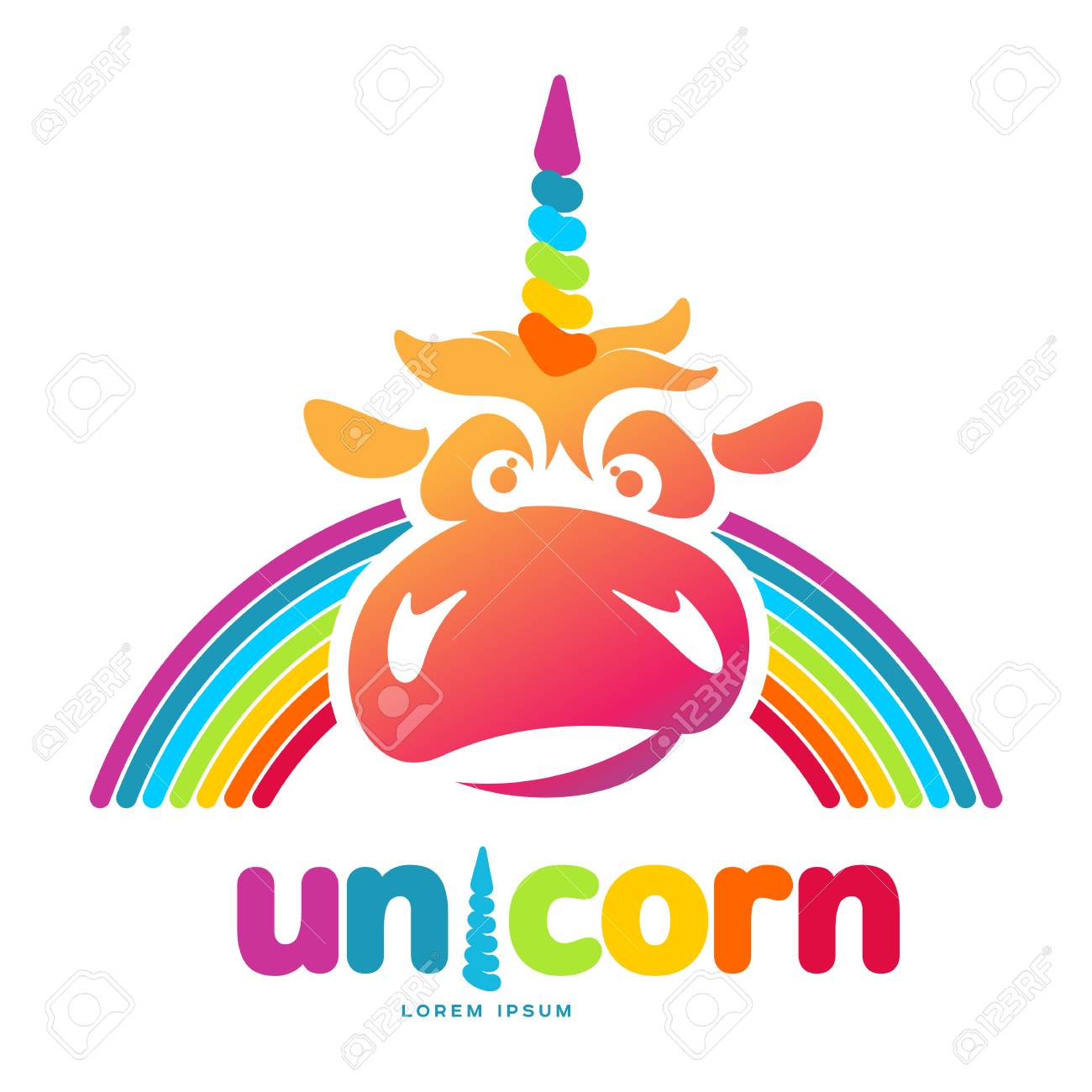 funny unicorn face graphic logo template full color catroon
