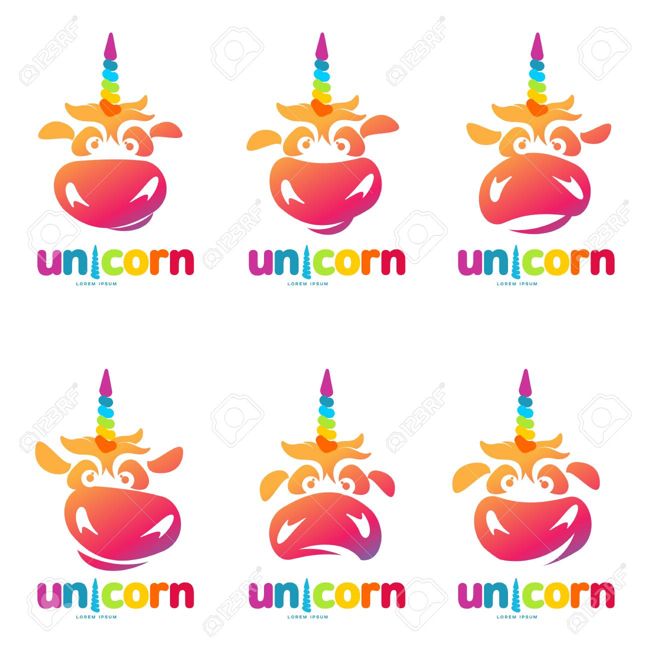 funny unicorn face graphic template full color cartoon unicorn