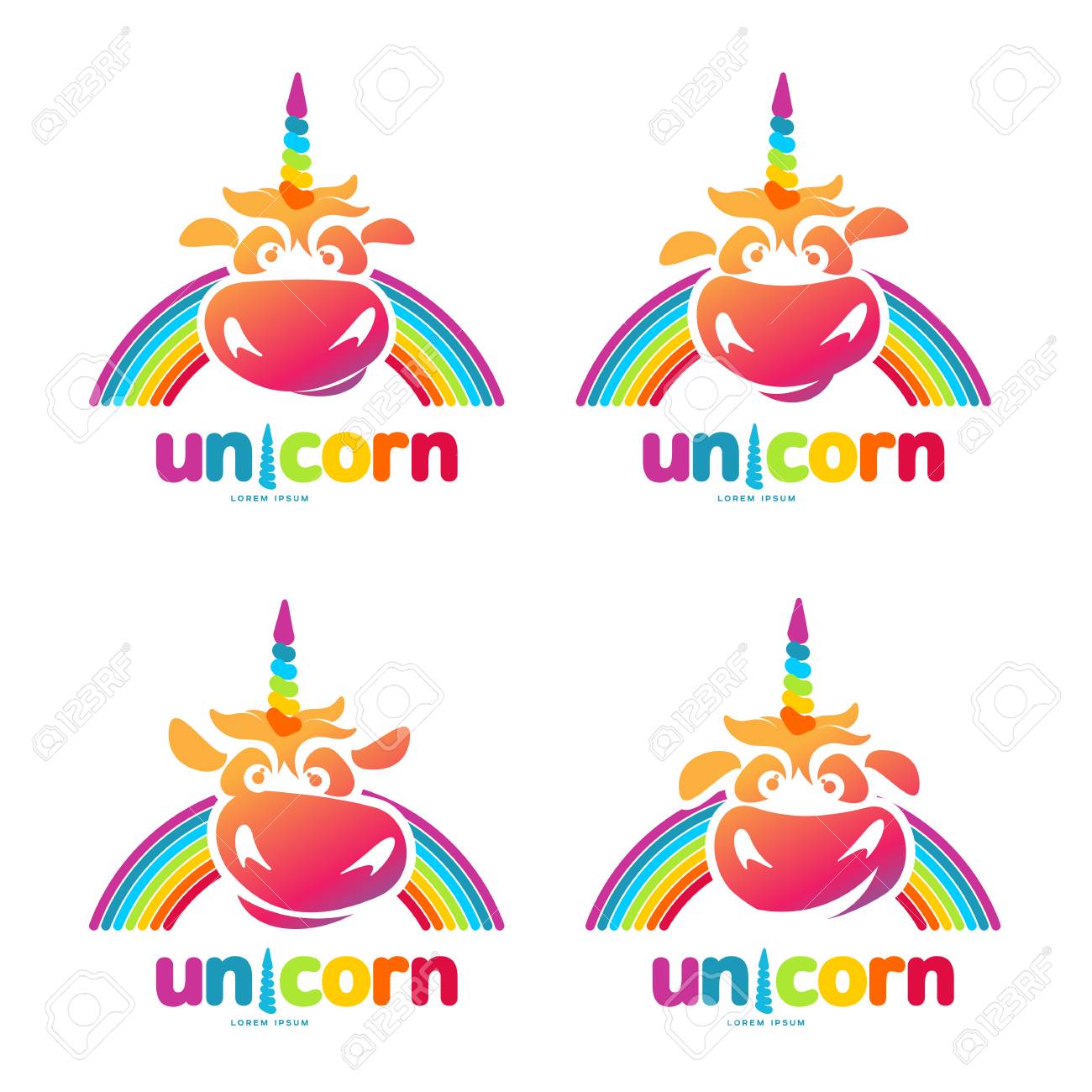 funny unicorn face graphic template full color cartoon unicorn
