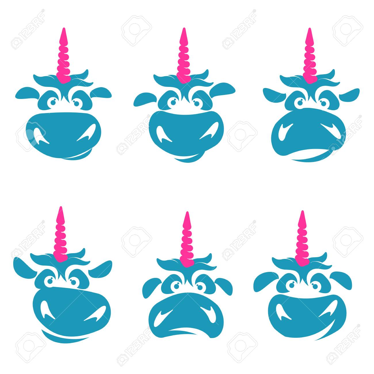funny unicorn face graphic template full color cartoon unicorn