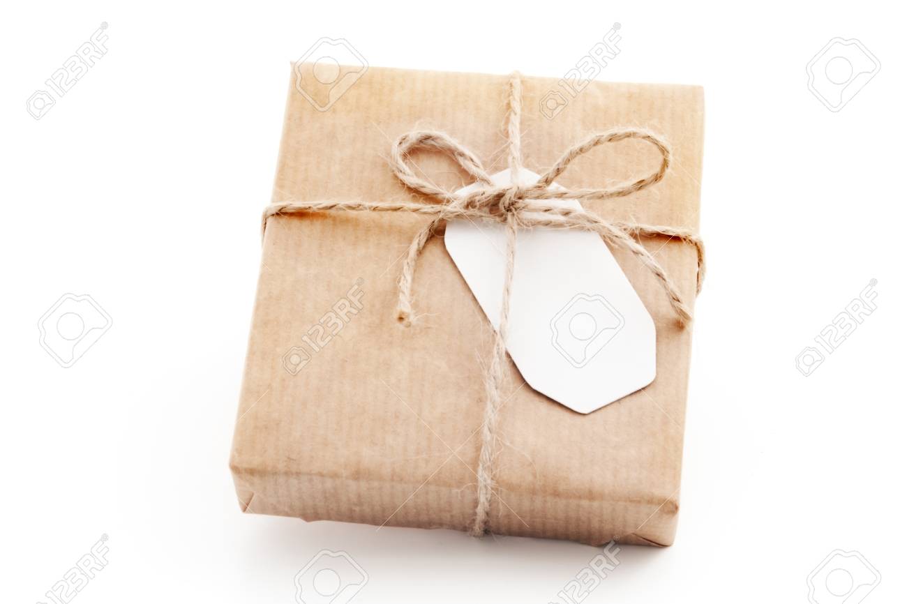 Cute Gift Box Wrapped Craft Paper Stock Photo 618015917