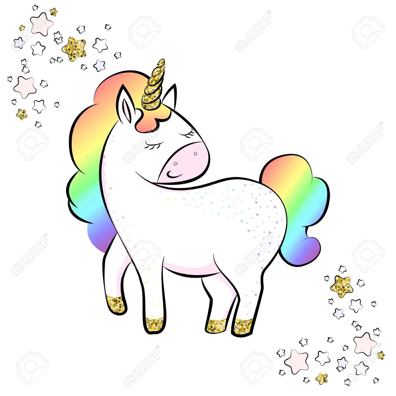 Beautiful Unicorn With Rainbow Hair Isolated On White Background Royalty Free Cliparts Vectors And Stock Illustration Image