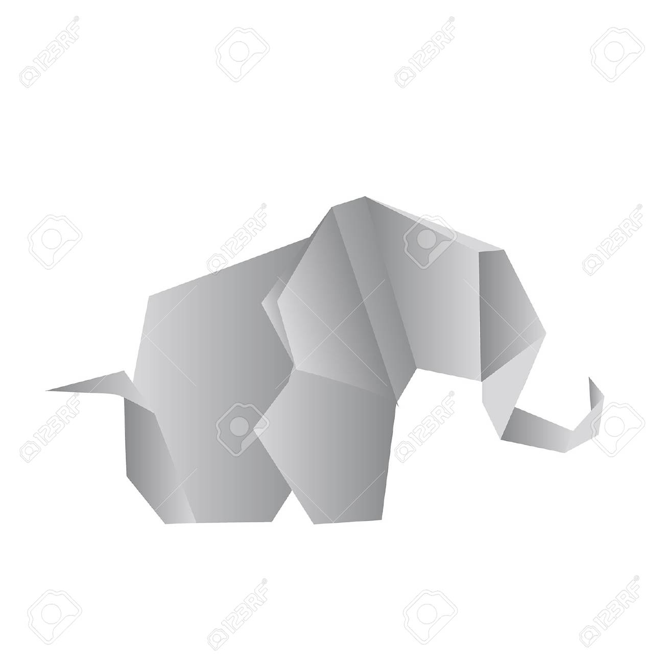 Origami Elephant Isolated On White Photo Realistic Vector Illustration