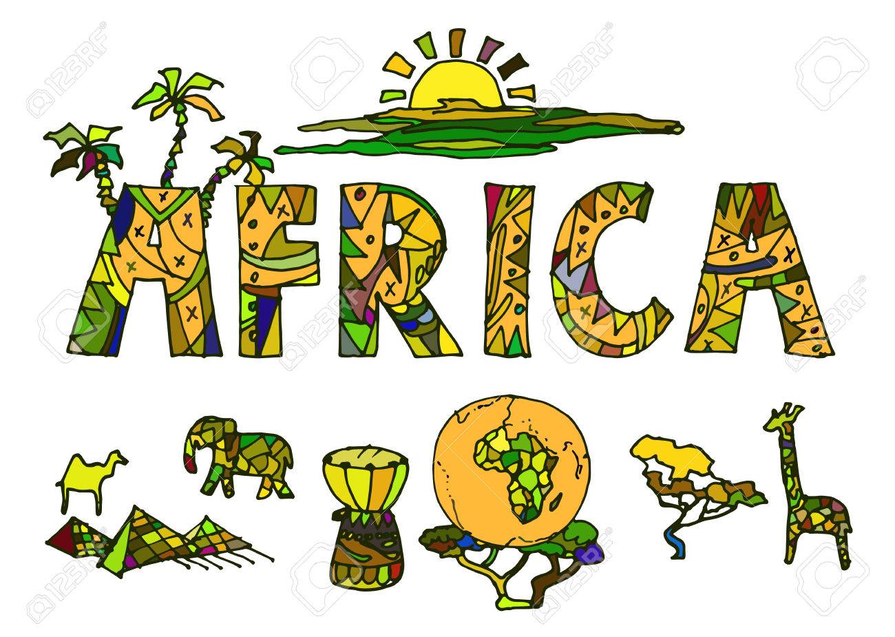 Vector illustration drawn by hand, a set of elements of African ethnic symbols - 38725425 Vector illustration drawn by hand, a set of elements of African ethnic symbols - 38725425