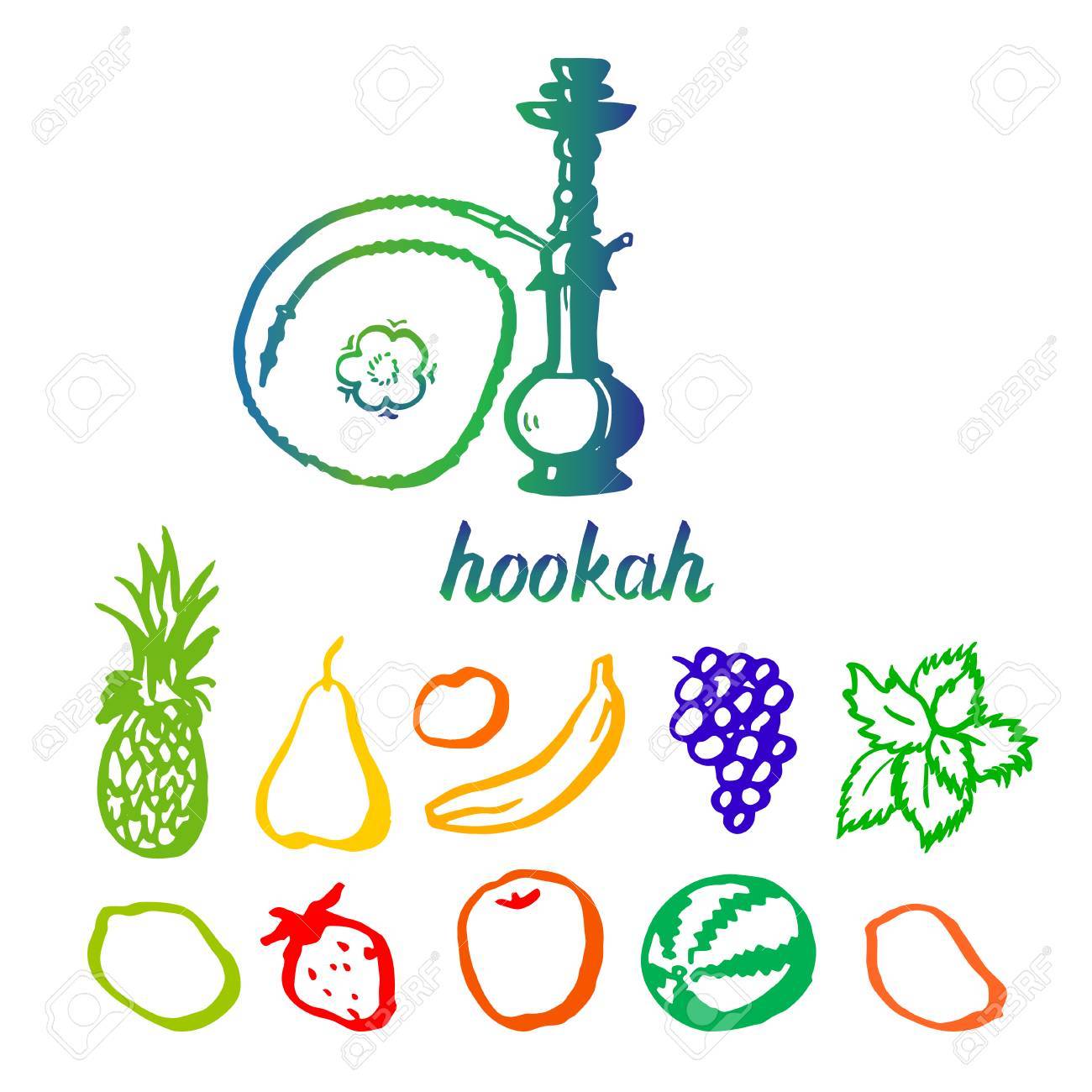 イラスト水ギセル タバコ味異なった 創造的なデザインを描いた手ベクトル イラストのイラスト素材 ベクタ Image