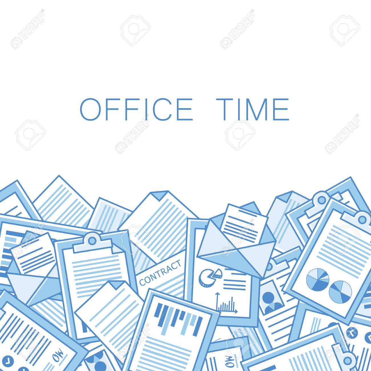 Stressful in office with too many stack of papers, overload of works. vector background With space for text - 42137152 Stressful in office with too many stack of papers, overload of works. vector background With space for text - 42137152