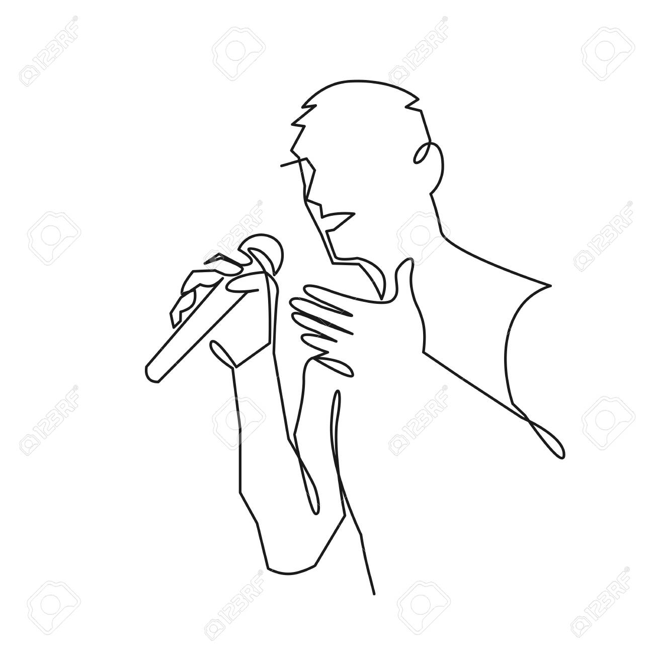 Man Singing Karaoke Continuous One Line Drawing Speaker With