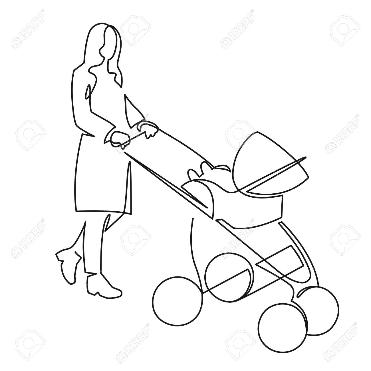 Continuous one line drawing of mom with a toddler in a stroller drawn by hand vector illustration. Mother with a baby on a walk. - 158275280 Continuous one line drawing of mom with a toddler in a stroller drawn by hand vector illustration. Mother with a baby on a walk. - 158275280