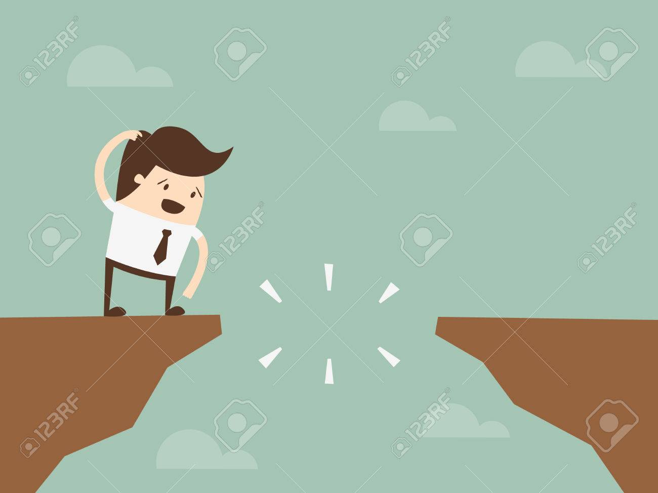 Businessman in front of a gap and looking into the empty space underneath - 26069047 Businessman in front of a gap and looking into the empty space underneath - 26069047
