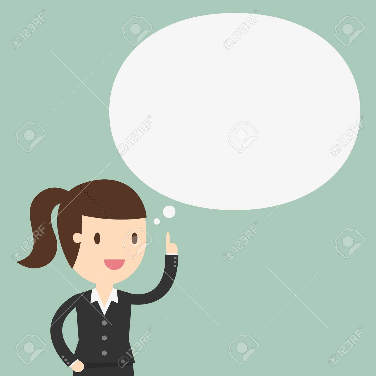 Thinking, business woman with a empty speech bubble over her head - 53139155 Thinking, business woman with a empty speech bubble over her head - 53139155