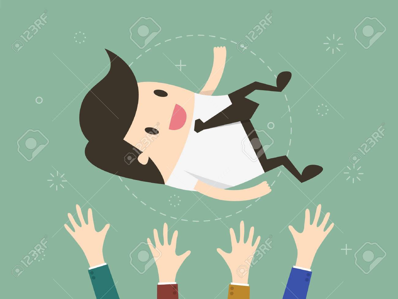 Success. businessman being thrown in the air. Flat design illustration - 54429692 Success. businessman being thrown in the air. Flat design illustration - 54429692