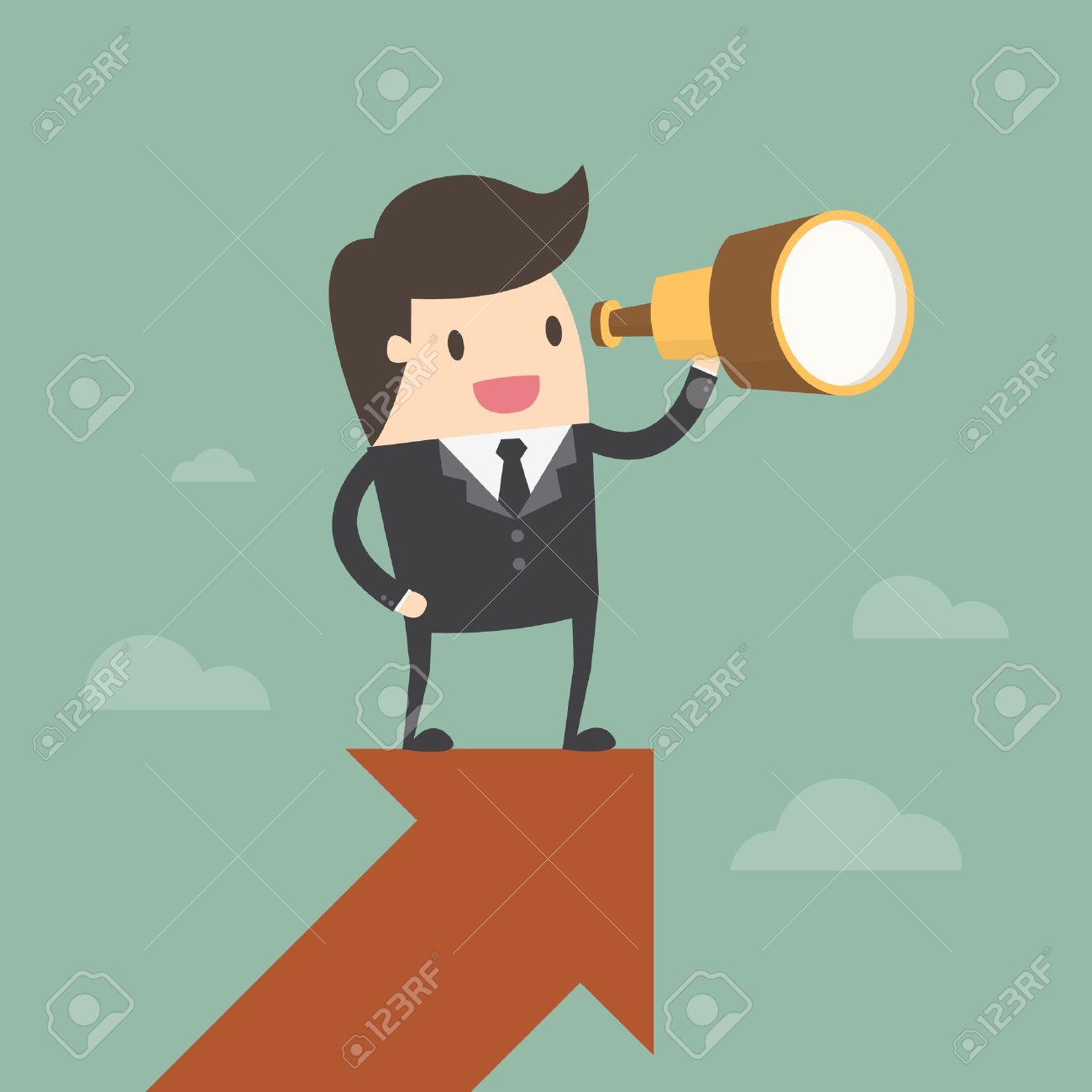 Vision and Growth concept. Businessman looks through a telescope on growth arrow. Business concept cartoon illustration - 55516358 Vision and Growth concept. Businessman looks through a telescope on growth arrow. Business concept cartoon illustration - 55516358