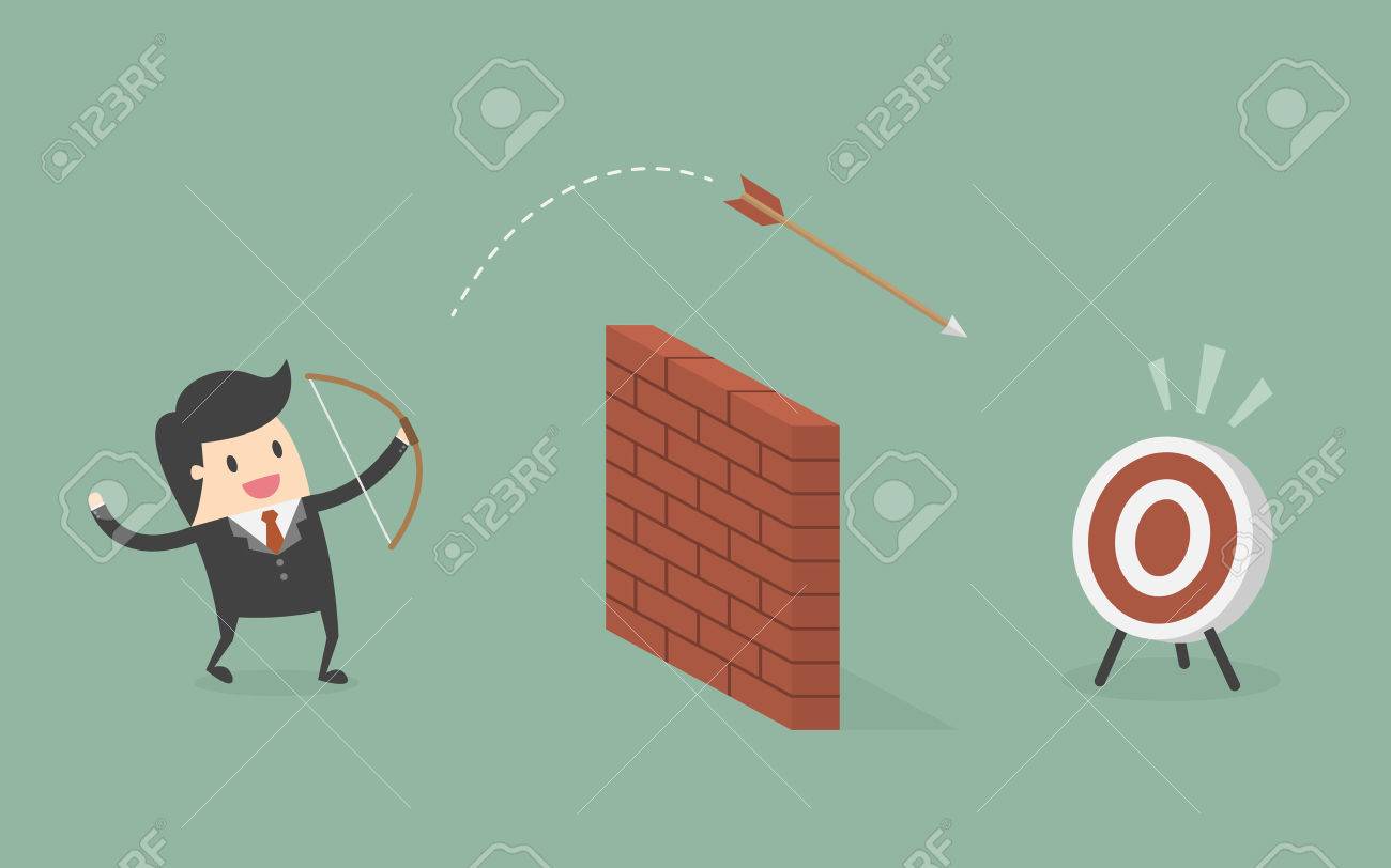 Businessman Shoot Arrow Over The Wall To The Target. Business Concept Cartoon Illustration. - 55498166 Businessman Shoot Arrow Over The Wall To The Target. Business Concept Cartoon Illustration. - 55498166