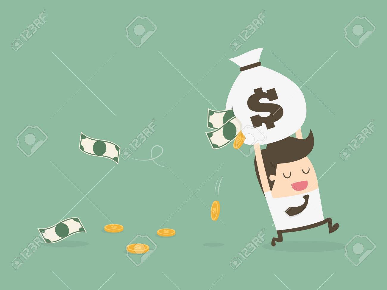 Careless Businessman Carrying A Torn Money Bag Financial Loss - 