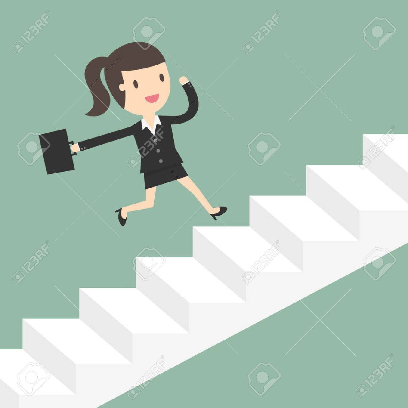 Growth. Business Woman Running Up Stairs. Business Concept Cartoon  Illustration. Royalty Free SVG, Cliparts, Vectors, and Stock Illustration.  Image 59963517., image size:1300x1300