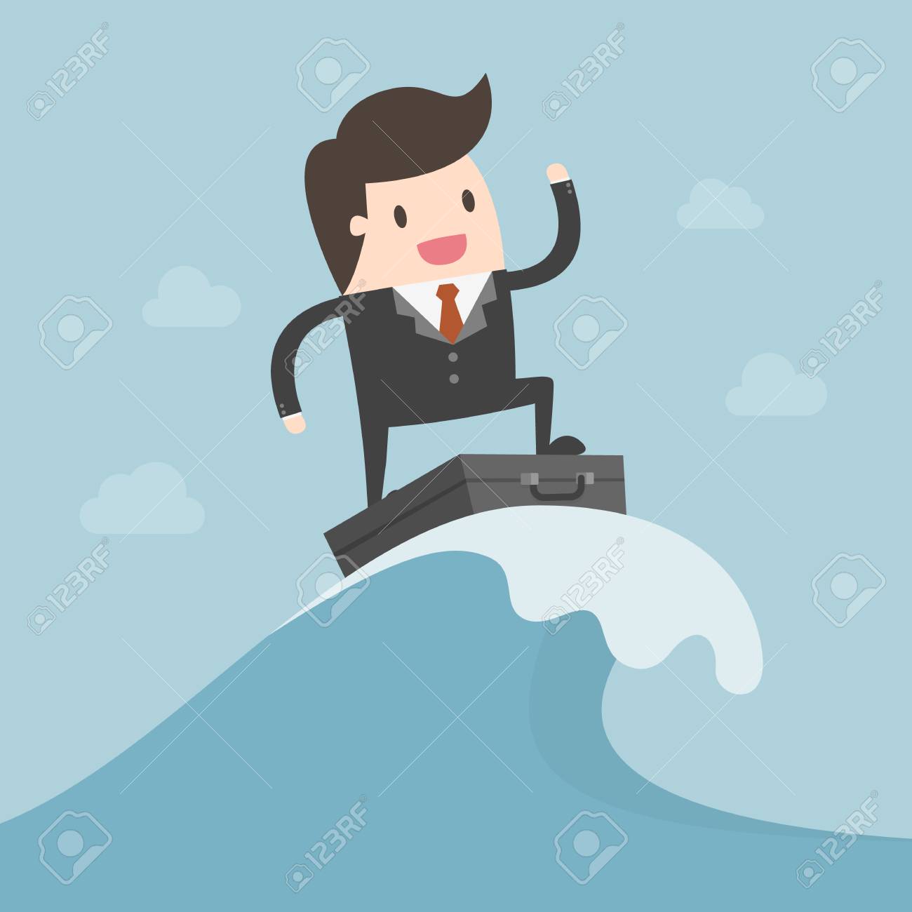 Businessman Surfing On The Wave. Business Concept Illustration. - 82990973 Businessman Surfing On The Wave. Business Concept Illustration. - 82990973