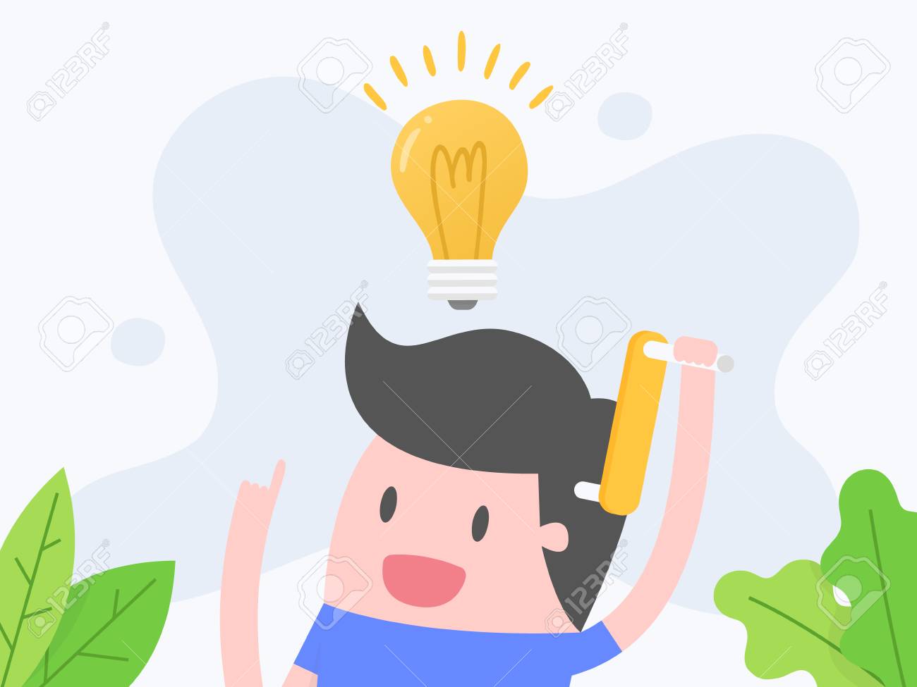 Vector illustration concept of thinking. businessman thinking with light bulb. - 121435273 Vector illustration concept of thinking. businessman thinking with light bulb. - 121435273