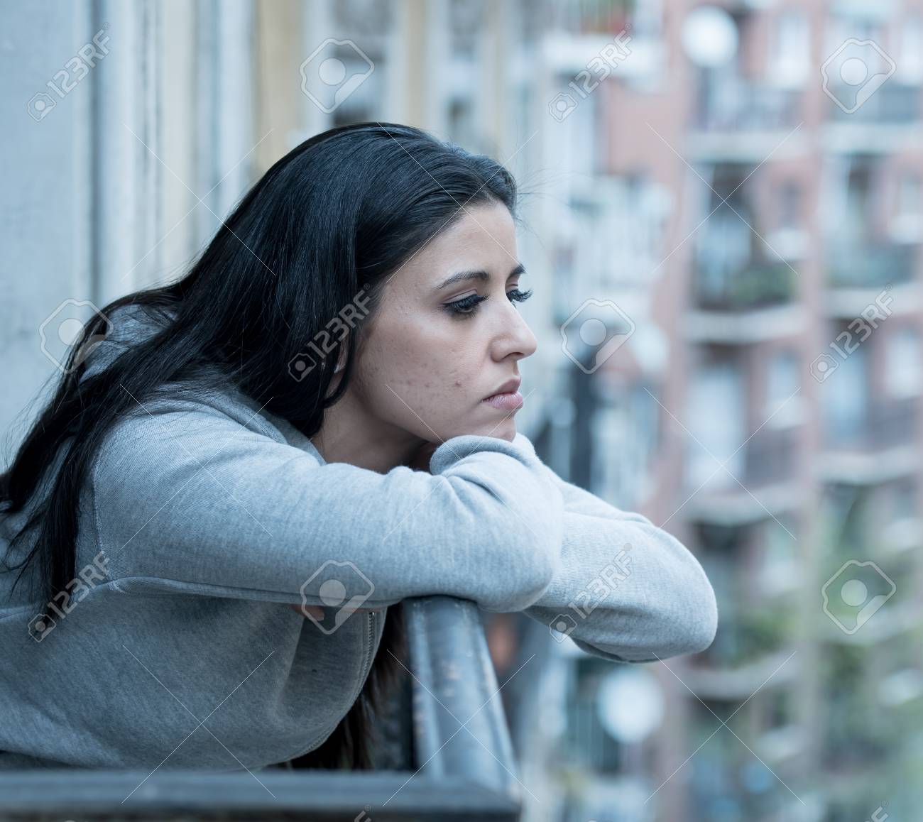 Beautiful Latin Depressed Lonely Woman Staring Out Feeling Sad