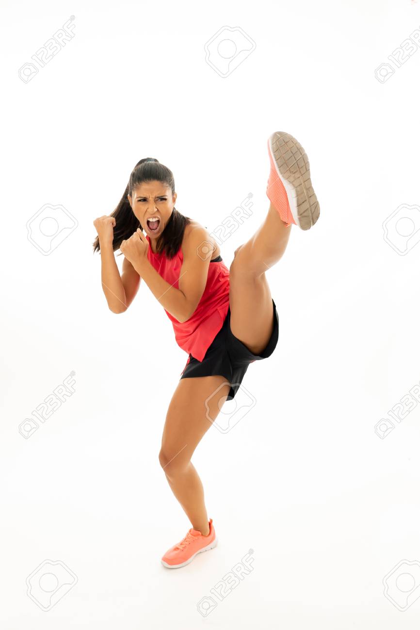 Young And Furious Latin Woman In Fight And Kick Boxing Training