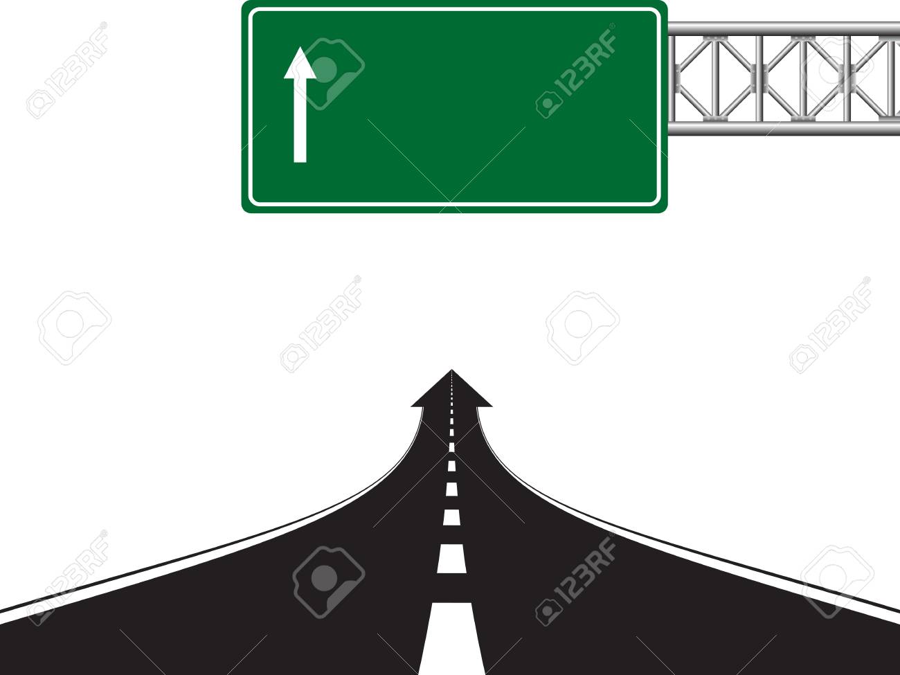 道路の高速道路の標識 矢印とマーキング付きの道路を持つ緑のボード 白い背景にベクターのイラスト のイラスト素材 ベクタ Image