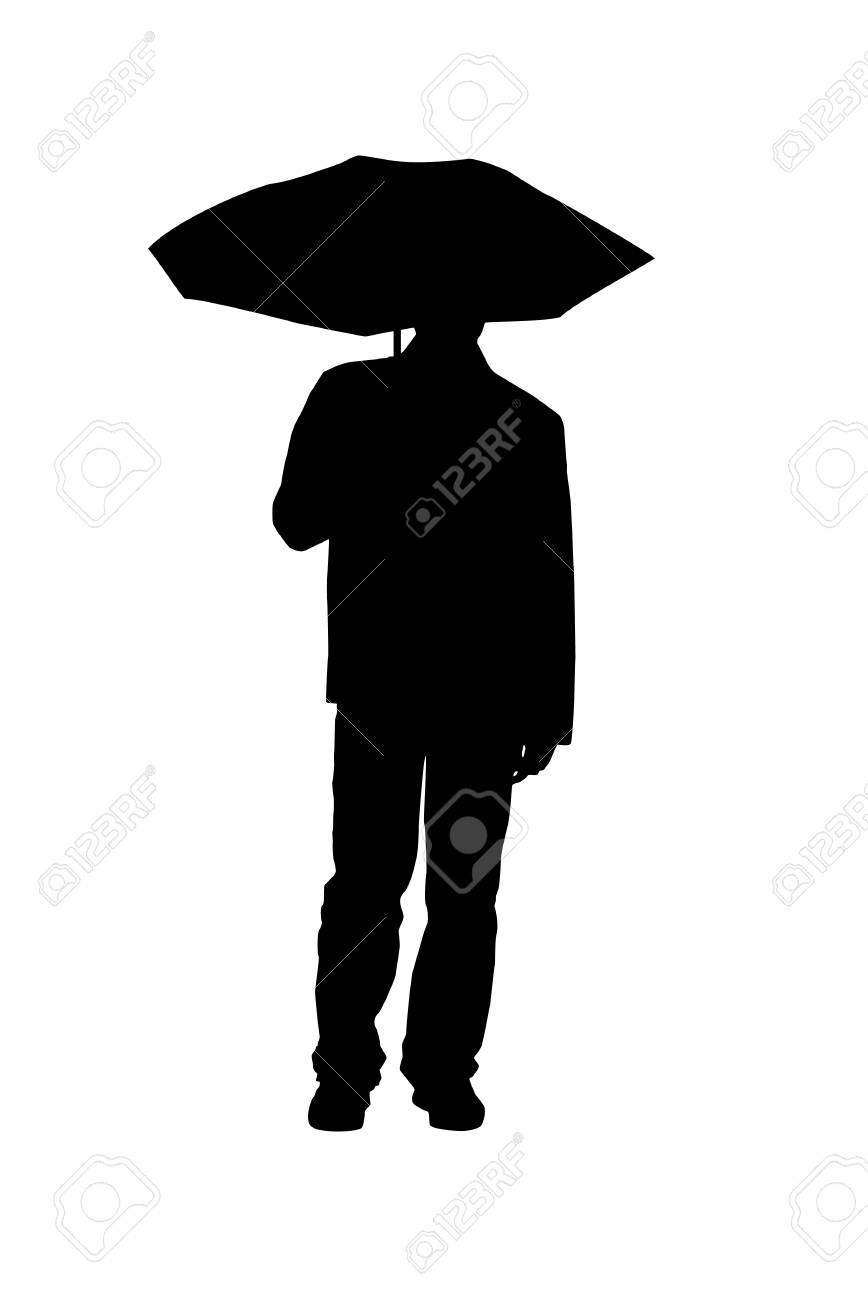 Silhouette Of Man With An Umbrella On White Background. Isolated Vector  Illustration. Royalty Free SVG, Cliparts, Vectors, And Stock Illustration.  Image 107359091.