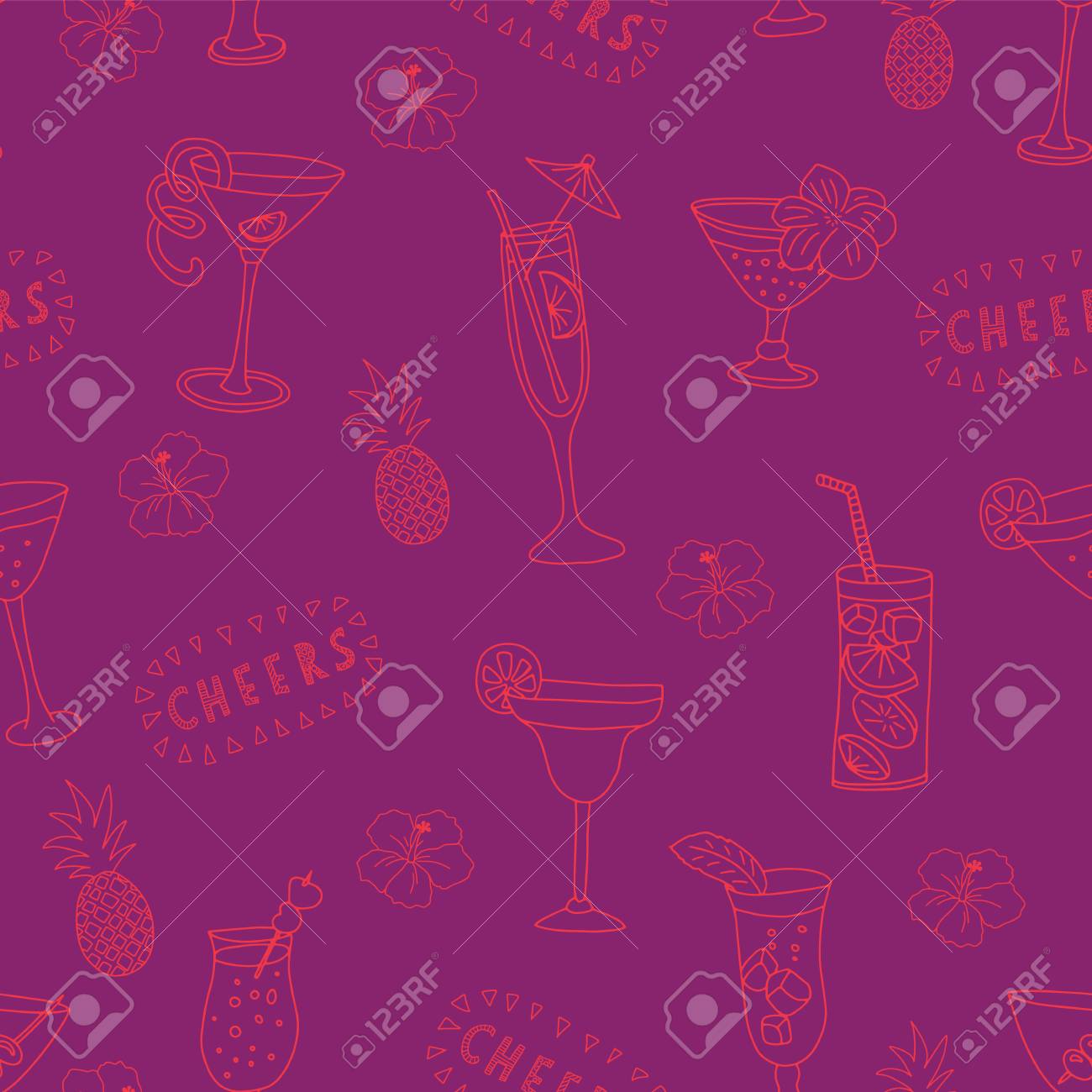 Cocktail Glasses Seamless Vector Pattern Pink Drinking Glasses