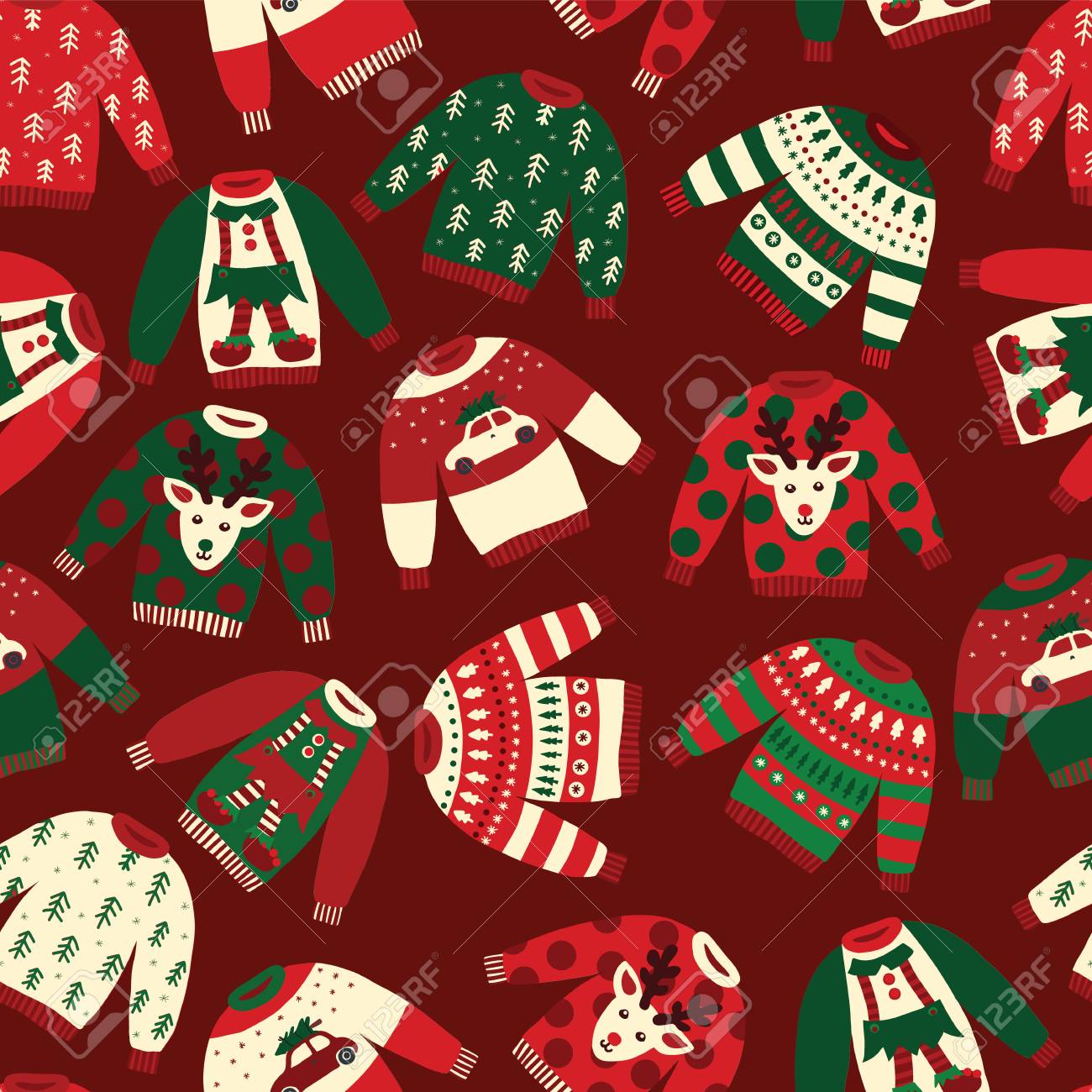 Seamless Vector Ugly Christmas Sweaters Pattern Knitted Winter