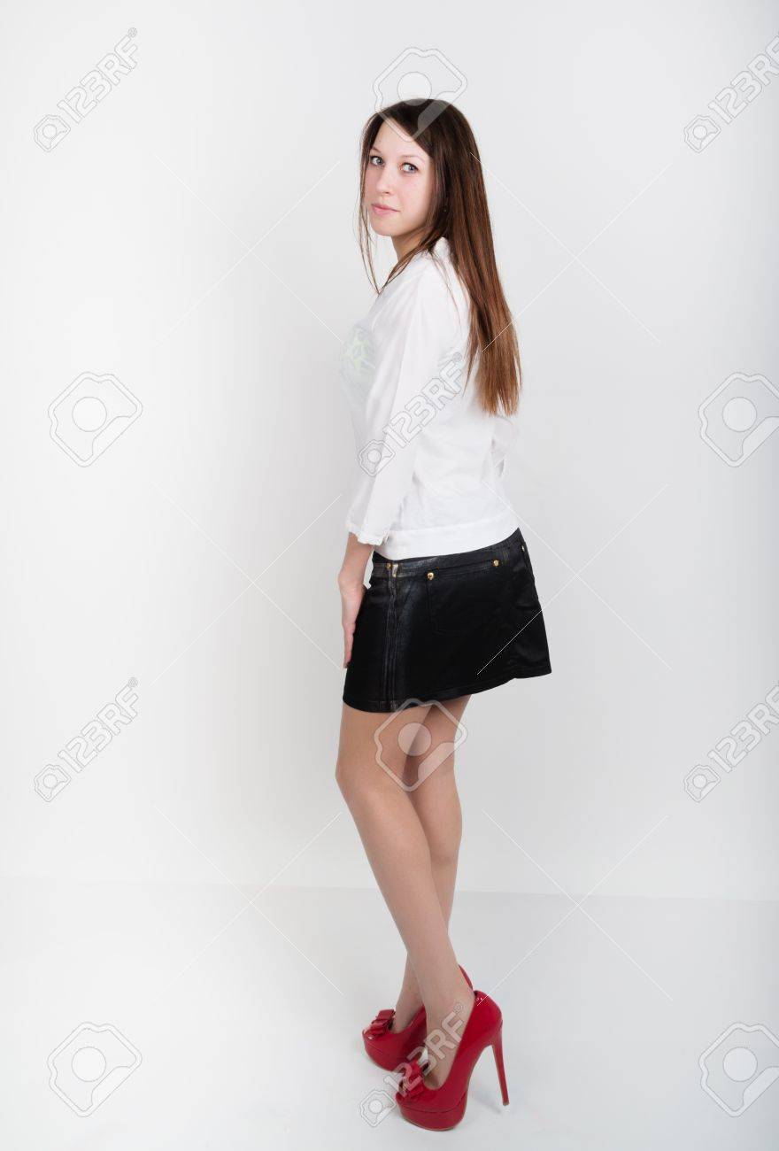 black skirt white shoes