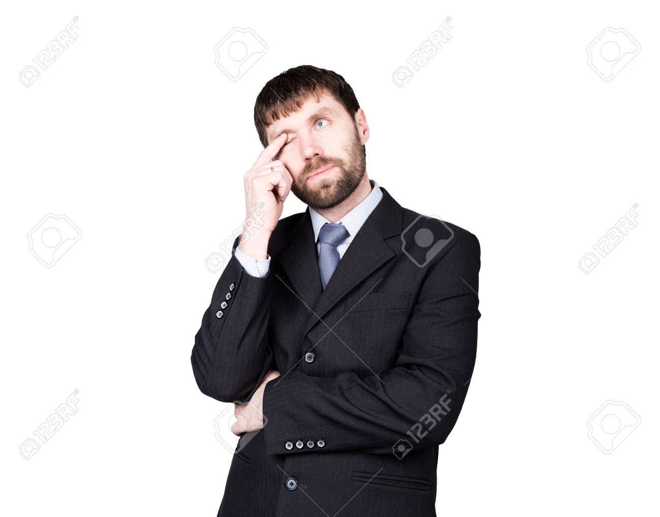 gestures distrust lies. body language. man in business suit, finger touches the lower eyelid, eye. isolated on white background. concept of true or false. - 55727554 gestures distrust lies. body language. man in business suit, finger touches the lower eyelid, eye. isolated on white background. concept of true or false. - 55727554