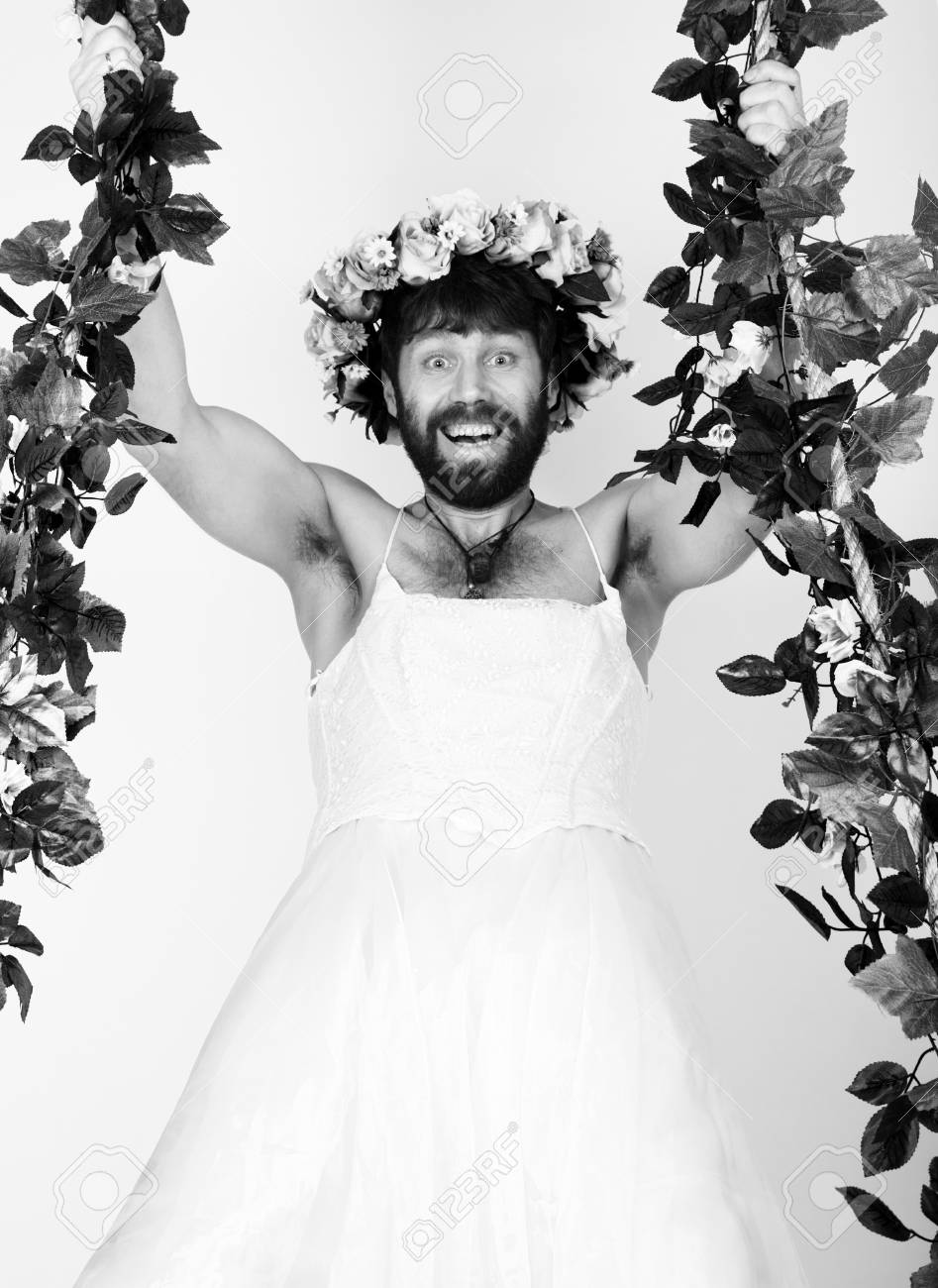 Bearded Man In A Womans Wedding Dress