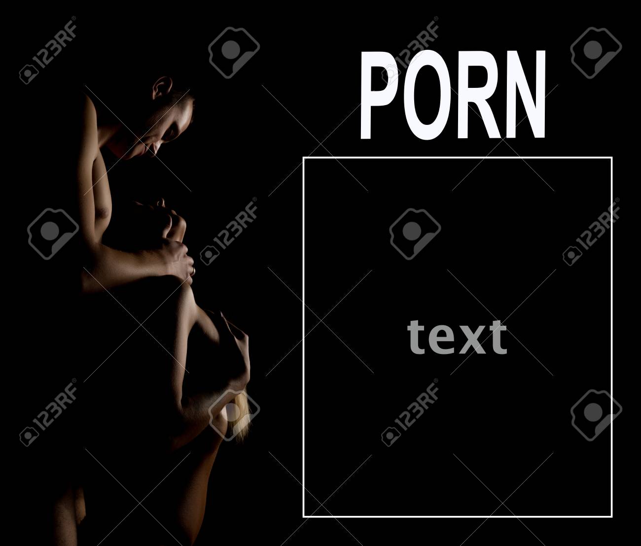 Belle Jeune Couple Sexy, Homme Nu Et La Femme Sur Fond Noir. Le Côté Droit  Dun Champ Libre Pour Le Texte. Porn Écrit Sur La Partie Supérieure. Banque  DImages et Photos Libres