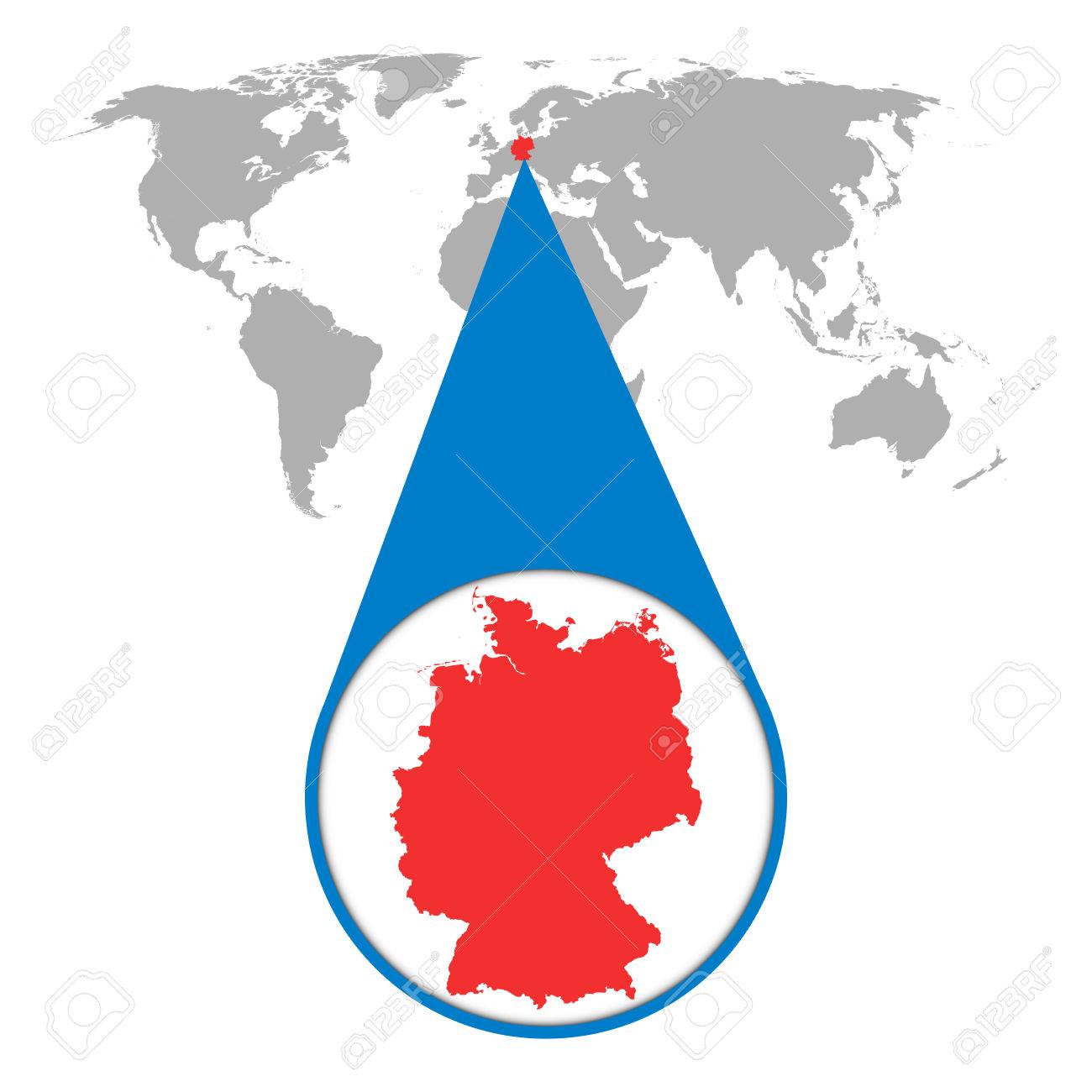 vector world map with zoom on germany map in loupe vector illustration in flat style