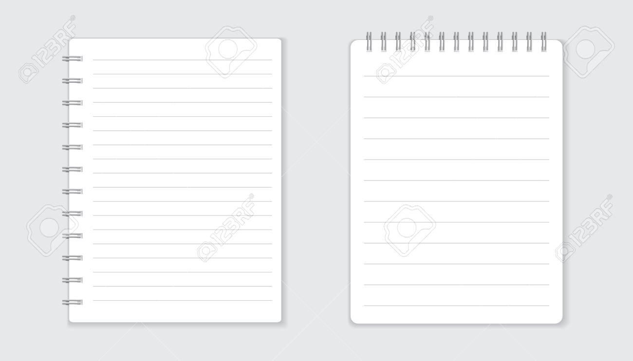 スパイラルと現実的なテンプレート メモ帳 ブランク カバー デザイン 学校ビジネス日記 白い背景の上のオフィス文具のノートブック のイラスト素材 ベクタ Image