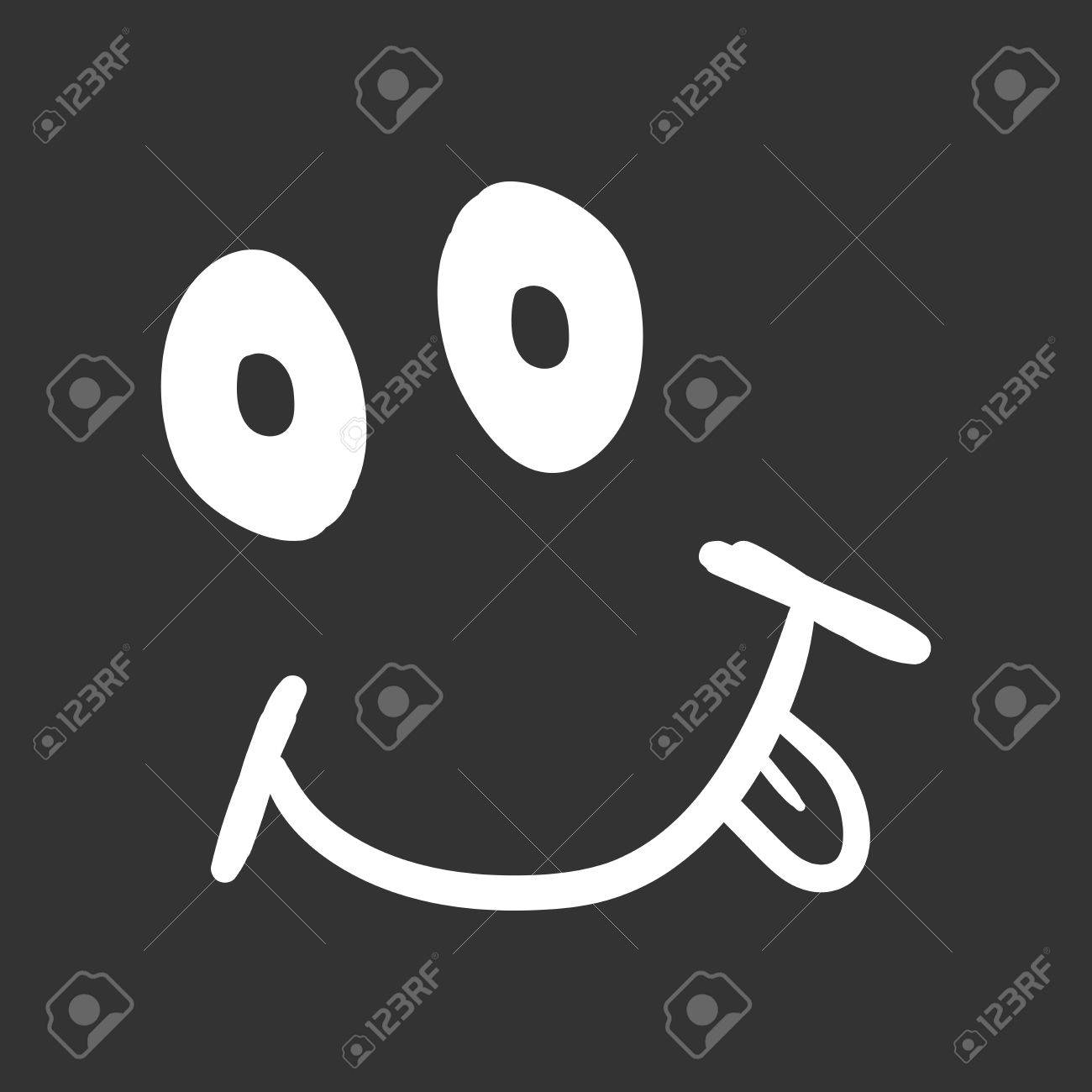 単純な笑顔舌ベクトル アイコン 黒の背景に手描きの顔落書きイラスト のイラスト素材 ベクタ Image