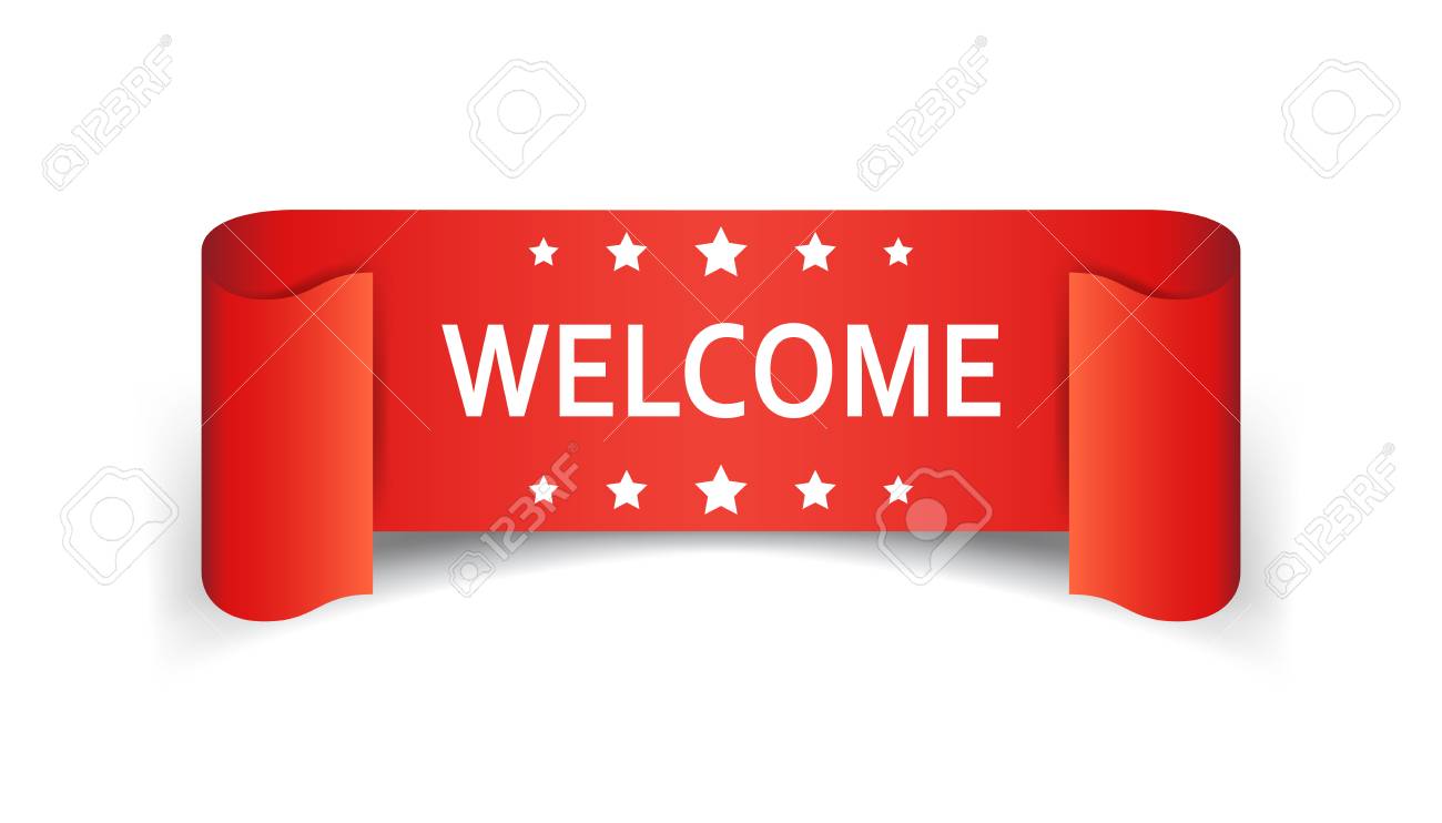 welcome ribbon icon hello sticker label on white design royalty