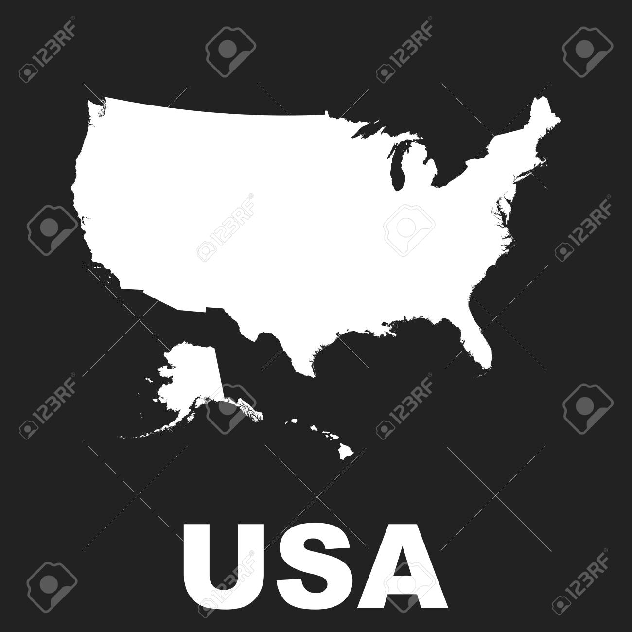 アメリカ地図アイコン フラットのベクター イラストです 黒の背景にアメリカの標識記号です のイラスト素材 ベクタ Image