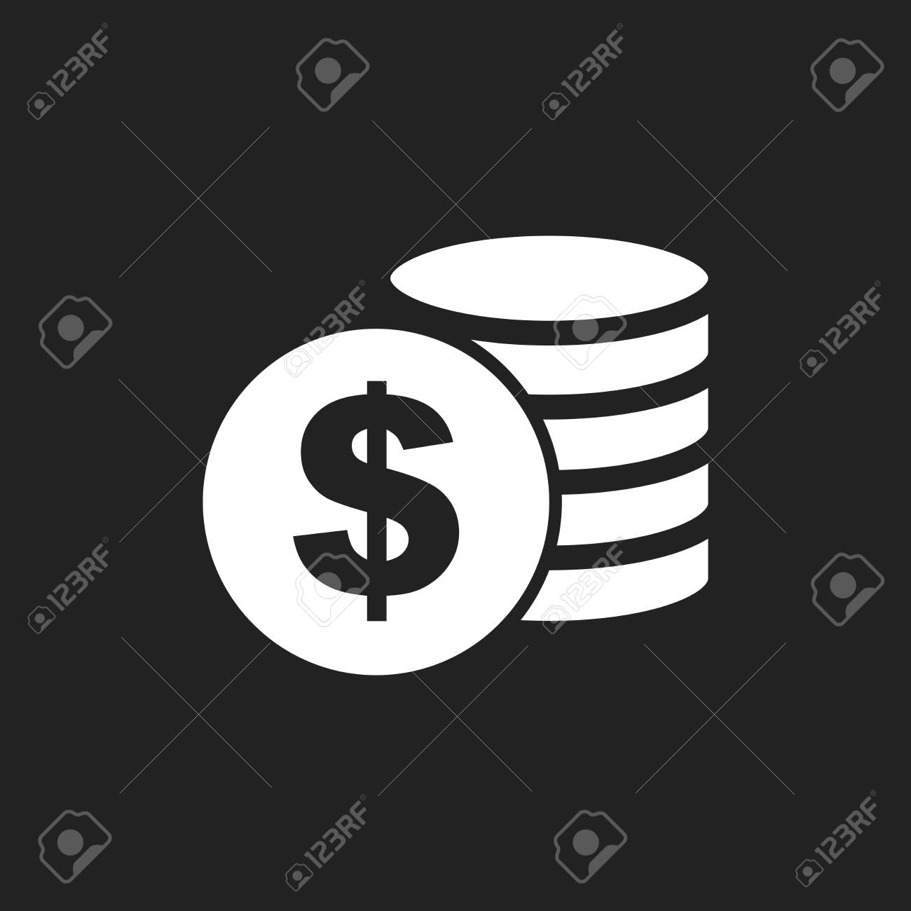 黒の背景にお金のアイコン。コインはベクトル フラット スタイルのイラストです。アイコン デザインのためのウェブサイト。のイラスト素材・ベクター  Image 76610693