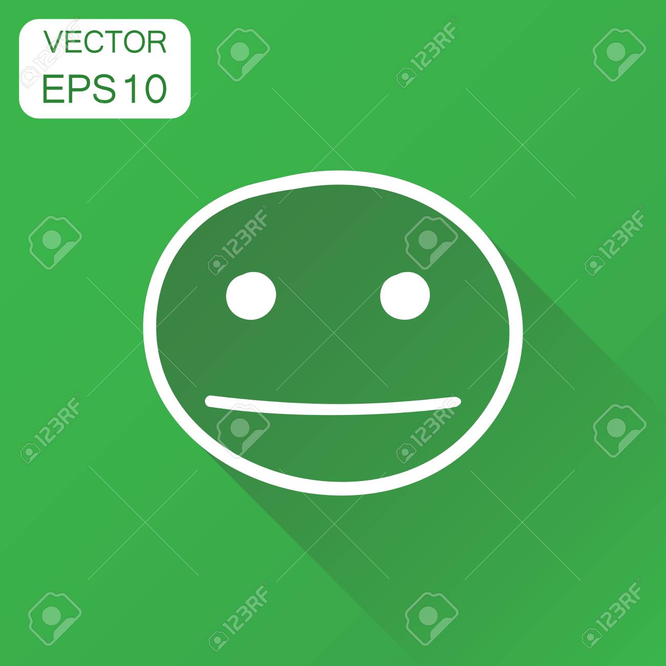 手描きのスマイルのアイコンです ビジネス コンセプト顔悲しいピクトグラム 長い影と緑の背景のベクトル図 のイラスト素材 ベクタ Image
