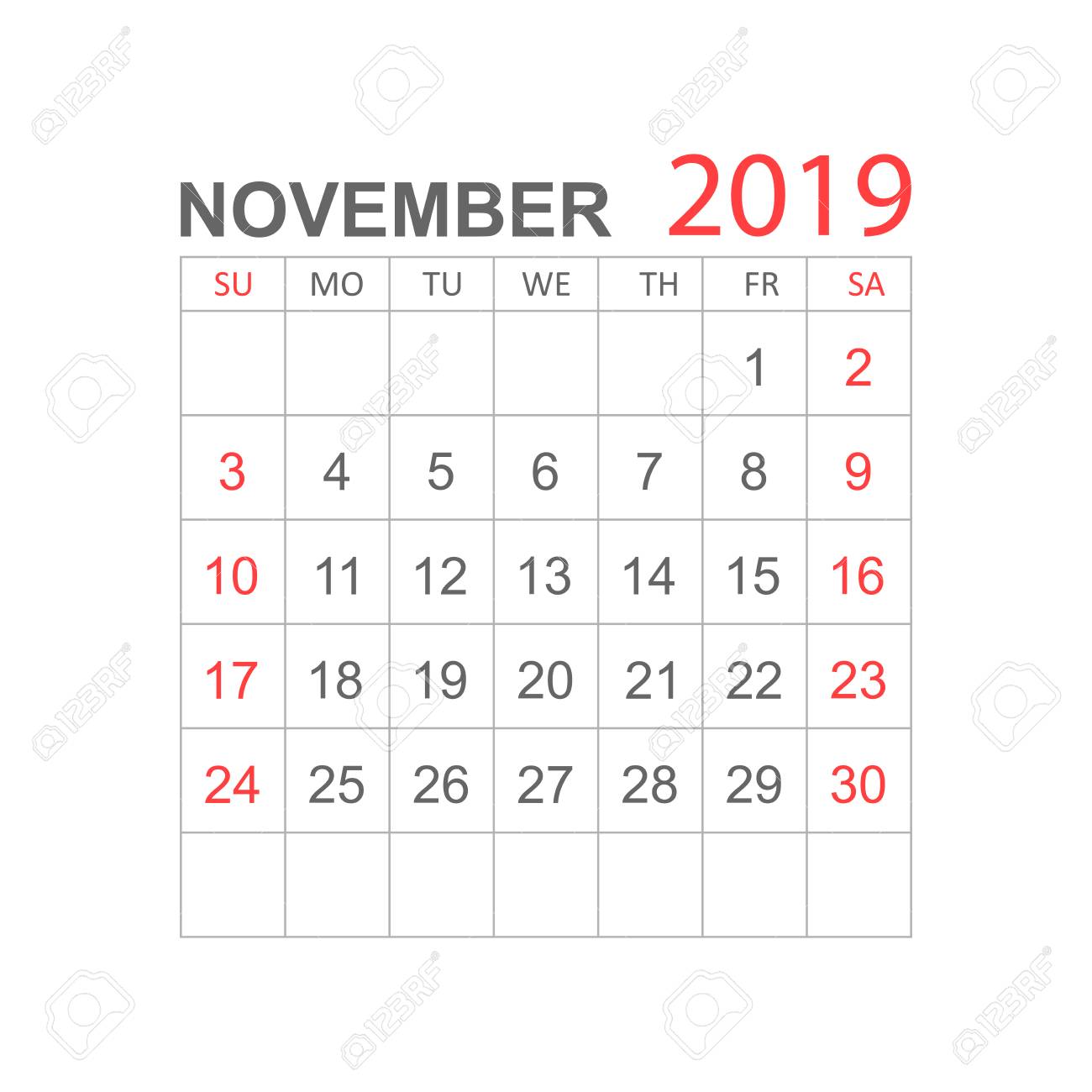 Calendar November 19 Year In Simple Style Calendar Planner Design Template Agenda November Monthly Reminder Business Vector Illustration Royalty Free Cliparts Vectors And Stock Illustration Image