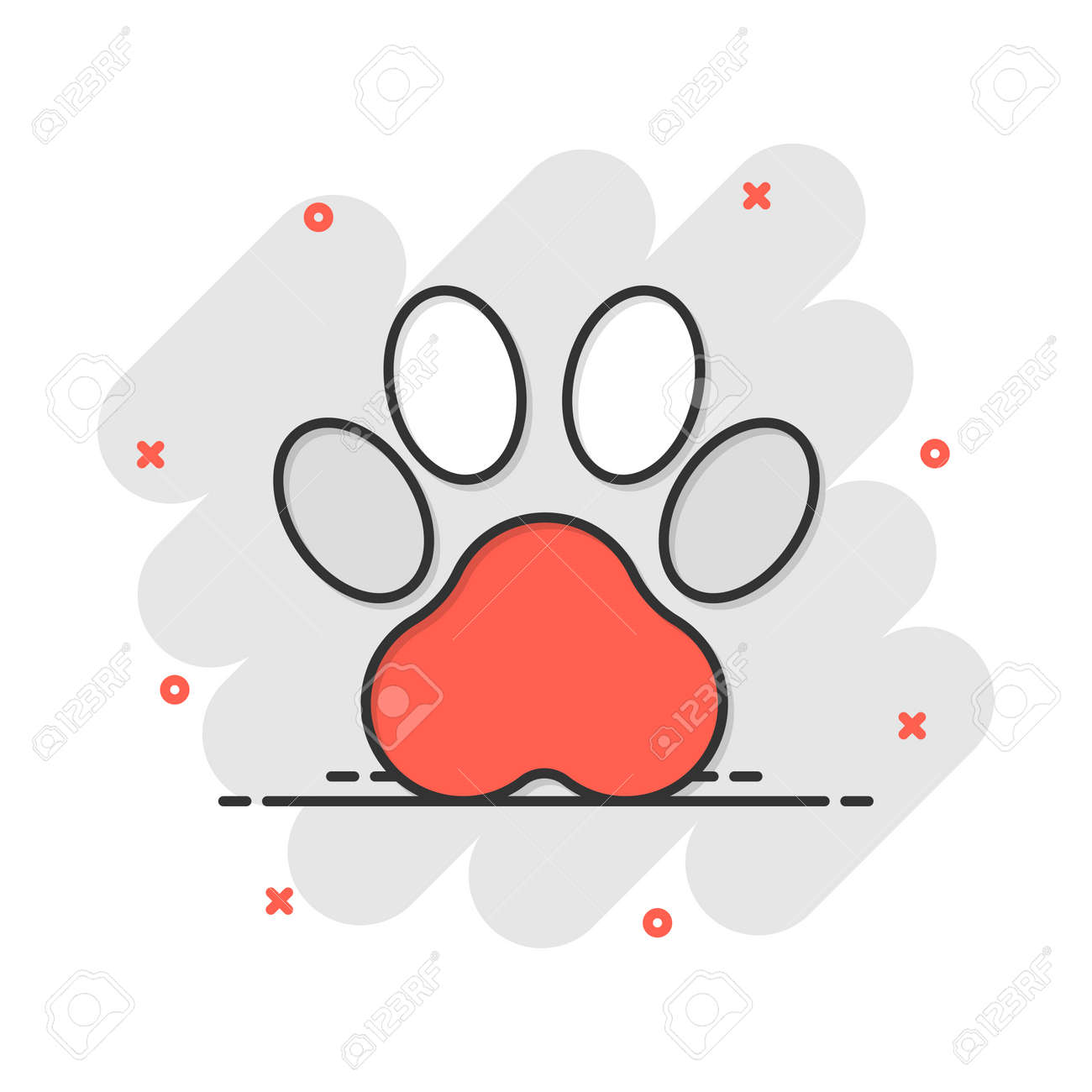 Icono De Impresión De Pata De Dibujos Animados De Vector En Estilo Cómico. Perro, Gato, Pictograma De Ilustración De Signo De Pata De Oso. Concepto De Efecto De Salpicadura De Negocio De Icono De Impresión De Pata De Dibujos Animados De Vector En Estilo Cómico. Perro, Gato, Pictograma De Ilustración De Signo De Pata De Oso. Concepto De Efecto De Salpicadura De Negocio De