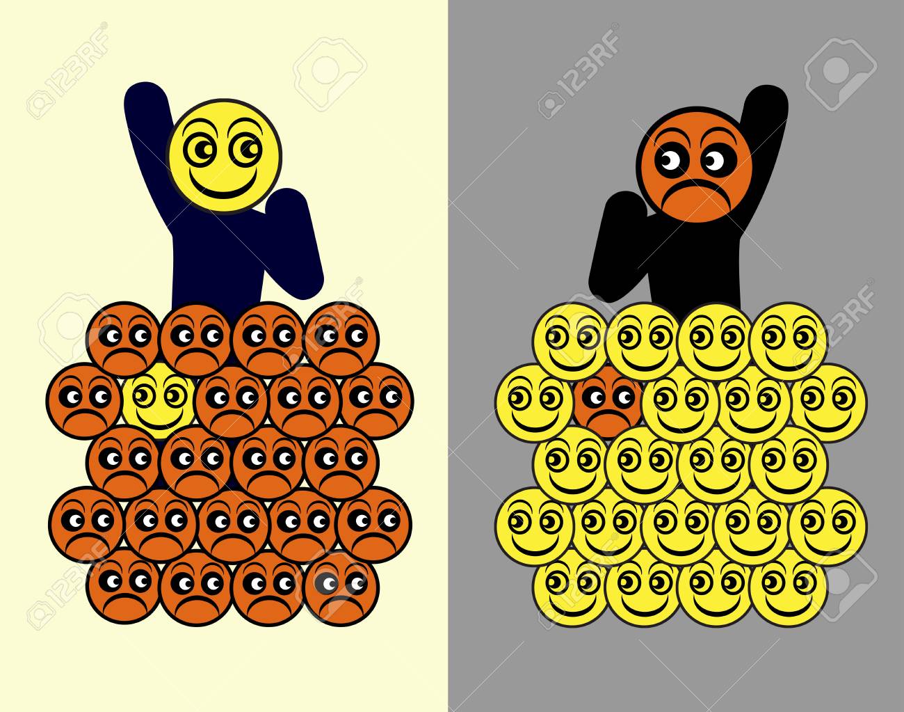 낙관론자 비관 주의자 차이. 낙관적 인 사람은 문제를 보는 비관적 인 사람과 기회를 본다 로열티 무료 사진, 그림, 이미지 그리고  스톡포토그래피. Image 105857287