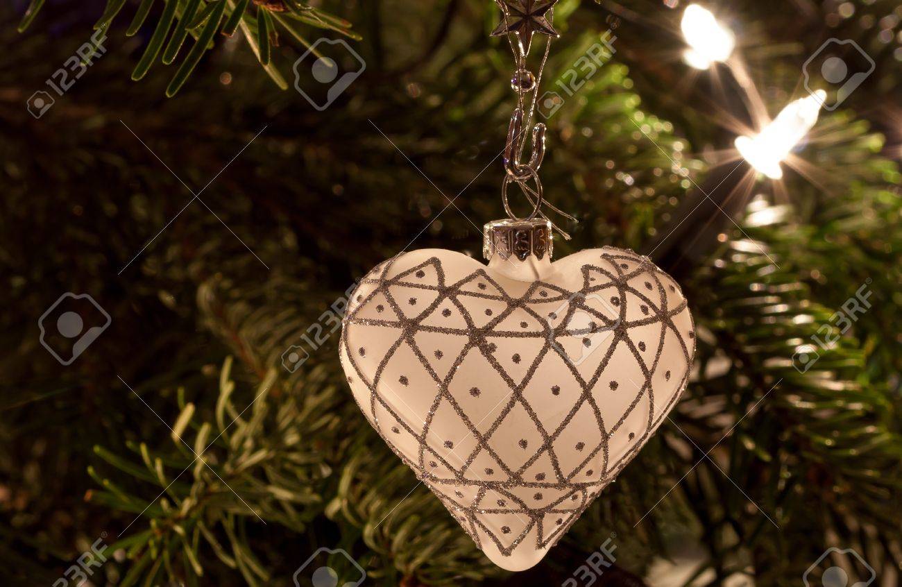 white heart shaped christmas ornament stock photo picture and