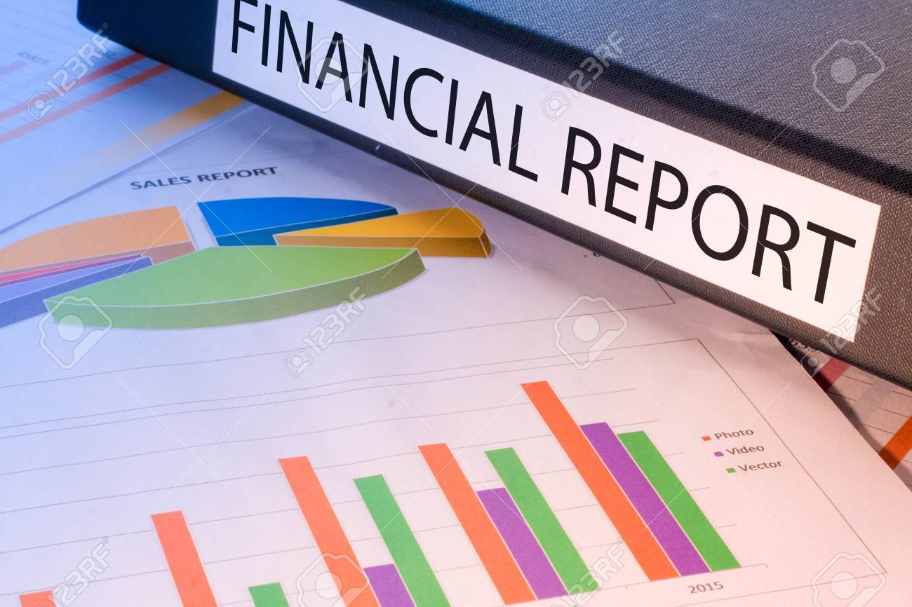 black document binders with the label financial report stock photo label binders