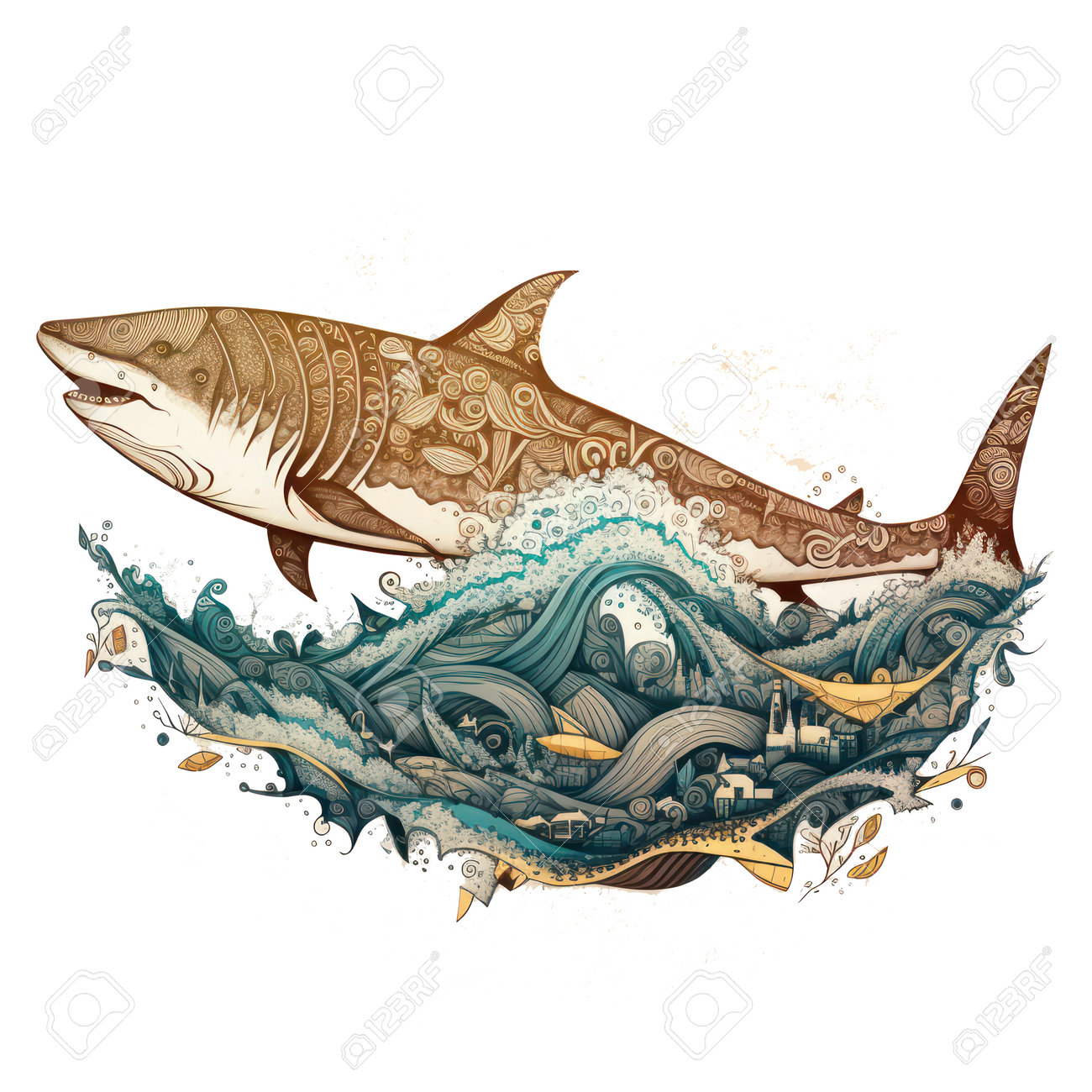 波とサメの油絵 【公式通販】