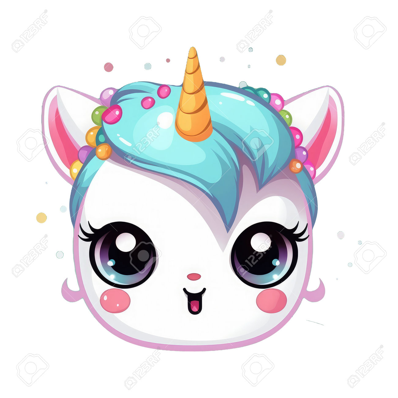Cute Cartoon Unicorn Head With Blue Eyes. Illustration Isolated On White  Background. Stock Photo, Picture and Royalty Free Image. Image 203951976., image size:1300x1300