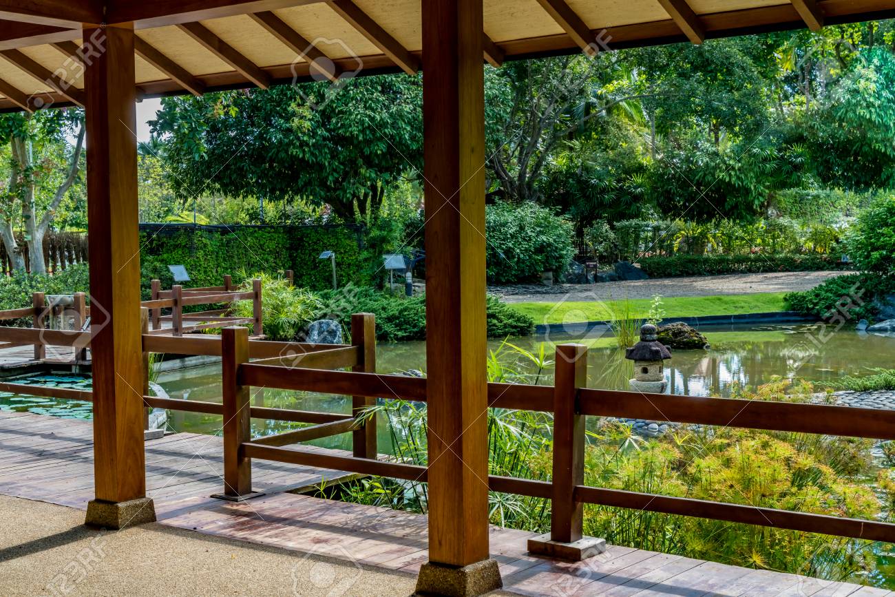 Traditional Japanese Terrace With Japanese S Style Garden Stock