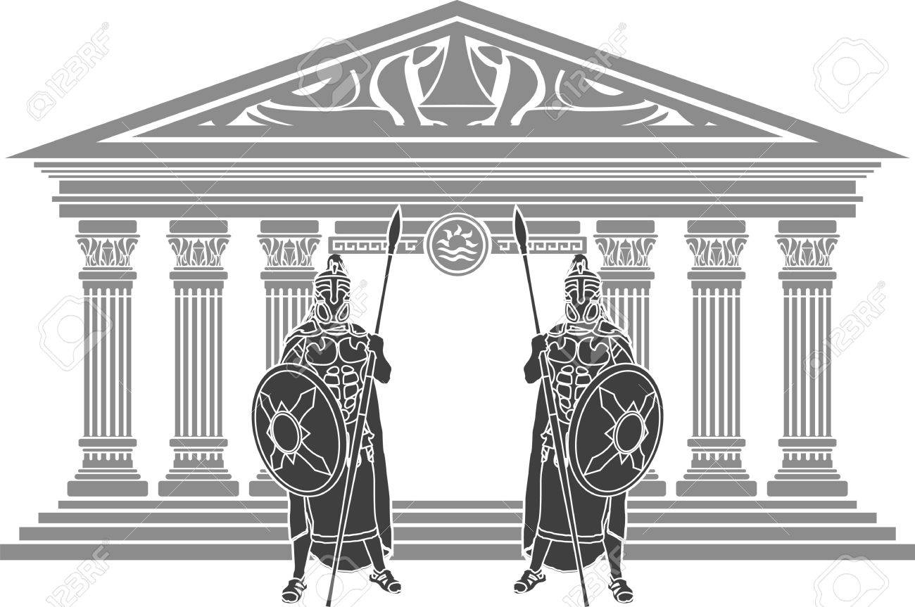 2 つのタイタンとアトランティスの寺院 ステンシルです ベクトル イラスト のイラスト素材 ベクタ Image