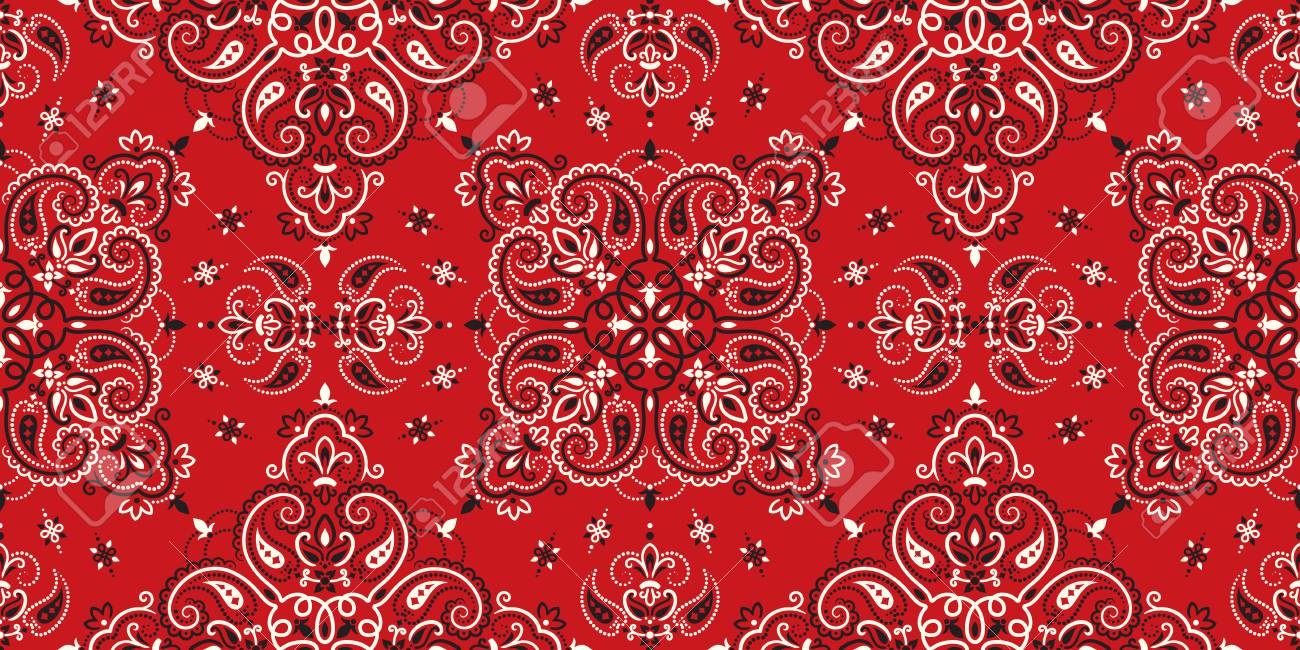 Seamless pattern based on ornament paisley Bandana Print. Boho vintage style vector background. Silk neck scarf or kerchief square pattern design style, best motive for print on fabric or papper. - 122311426 Seamless pattern based on ornament paisley Bandana Print. Boho vintage style vector background. Silk neck scarf or kerchief square pattern design style, best motive for print on fabric or papper. - 122311426