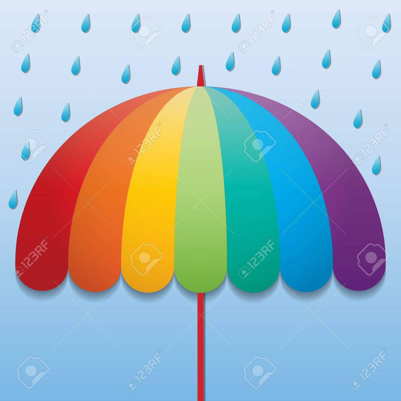 雨が空を背景にレインボー カラー傘のイラスト素材 ベクタ Image