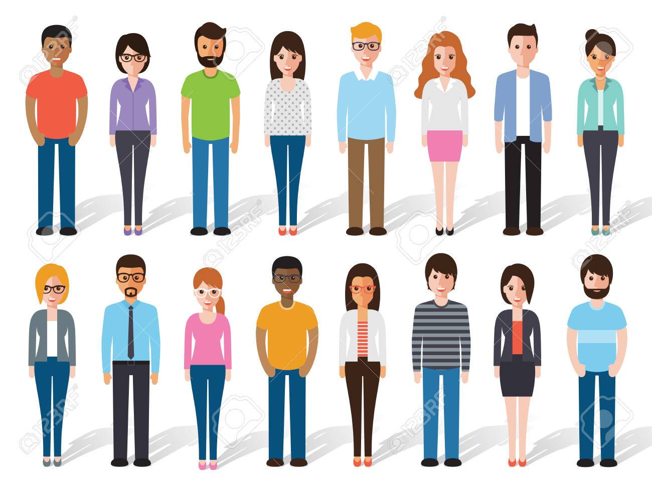 un conjunto de personas que trabajan de pie sobre fondo blanco